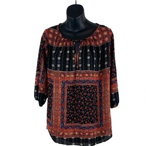 Renee C bohemian print top with keyhole front , size L